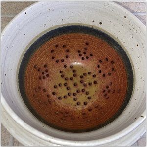 Bill Coombs Ceramic Pottery Colander & Bowl 1985 Pleasureville Art Unique HTF